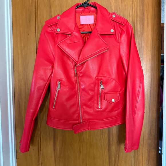 Chic Red Leather Moto Jacket - Picture 2 of 11